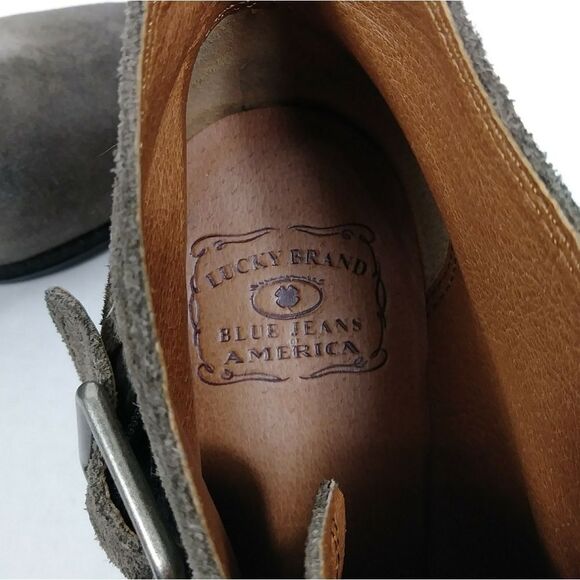 Lucky Brand Mickie Grey Suede Heeled Buckle Booties - Picture 9 of 10